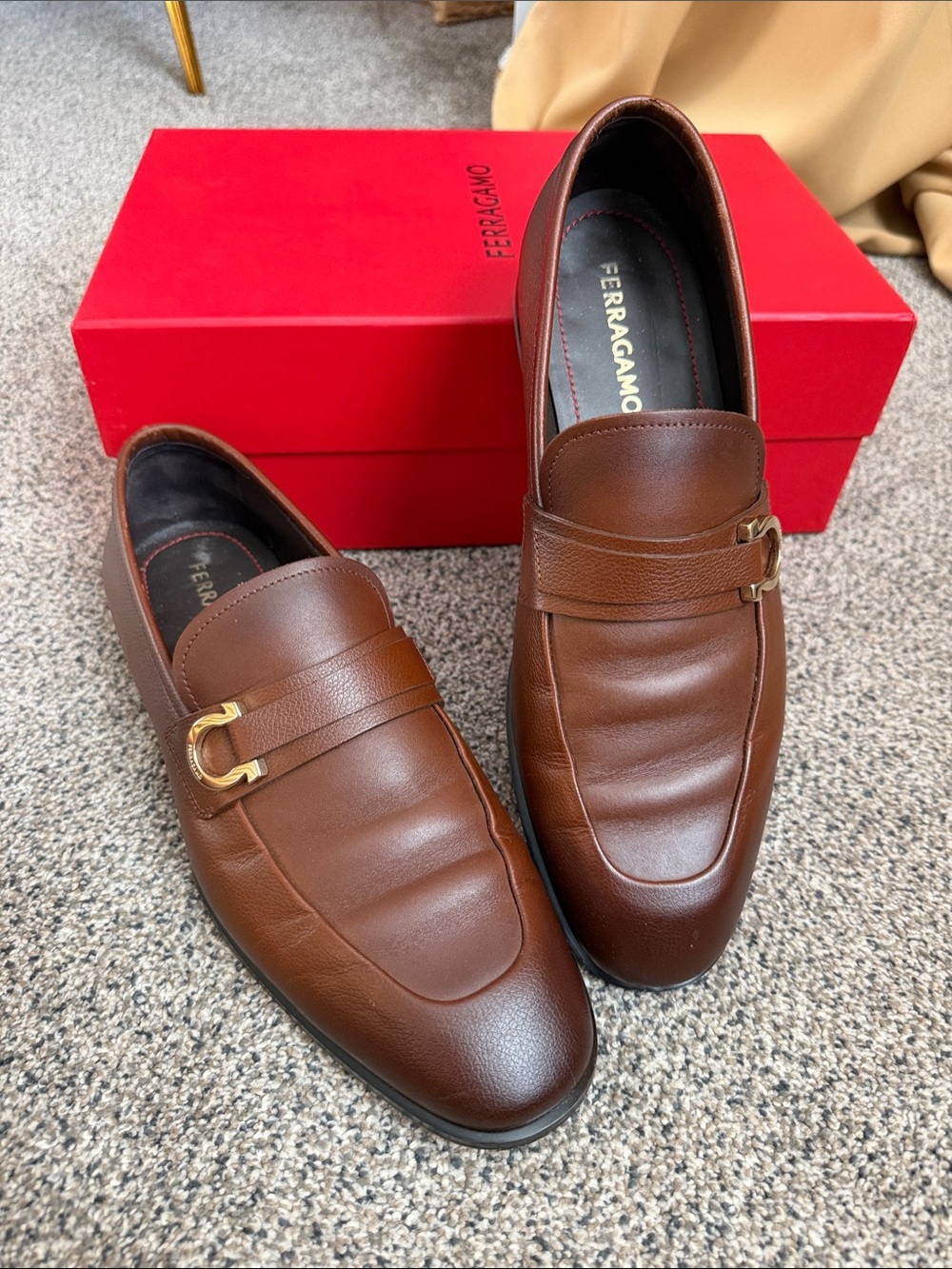 Salvatore Ferragamo Brown Leather Bit-Detail Slip-On Loafers